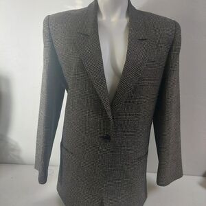 Mary Ann Restivo Vintag Blazer Size 10‎ Plaid Bergorf Goodman Wool Silk Academia